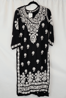 Black and White Hand Embroidered Chikankari Kurti