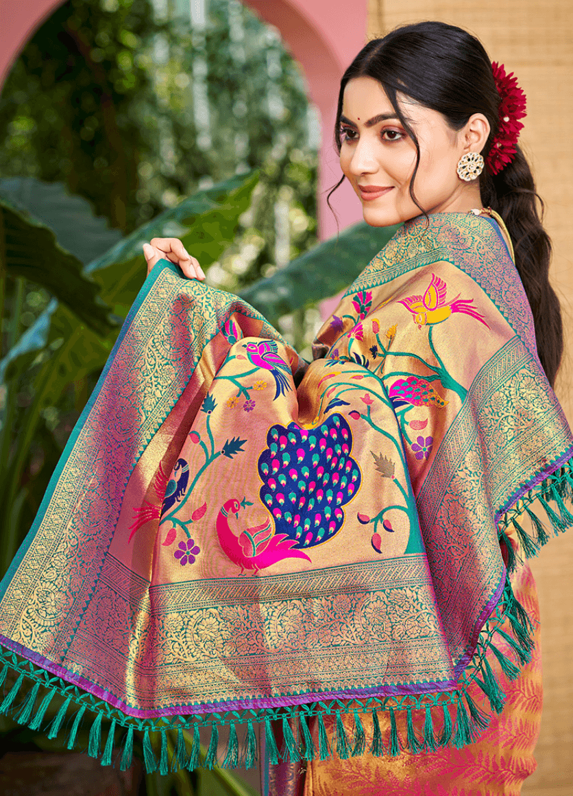 Multi Color Kanjivaram Silk Weaving Work Saree