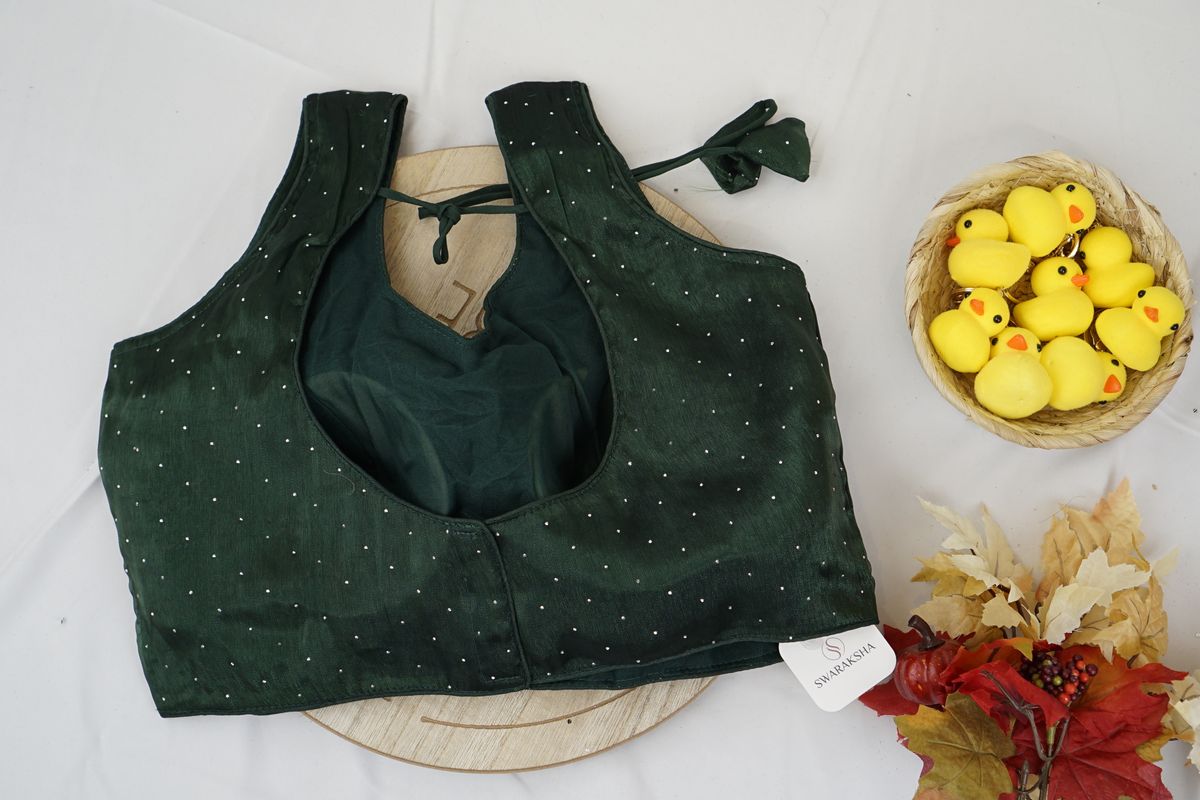 Deep Bottle Green Sequin Dotted Blouse