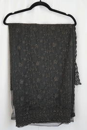 Elegant Black Embroidered Saree with Sequin Floral Detailing
