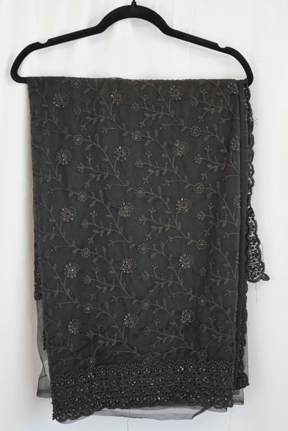 Elegant Black Embroidered Saree with Sequin Floral Detailing