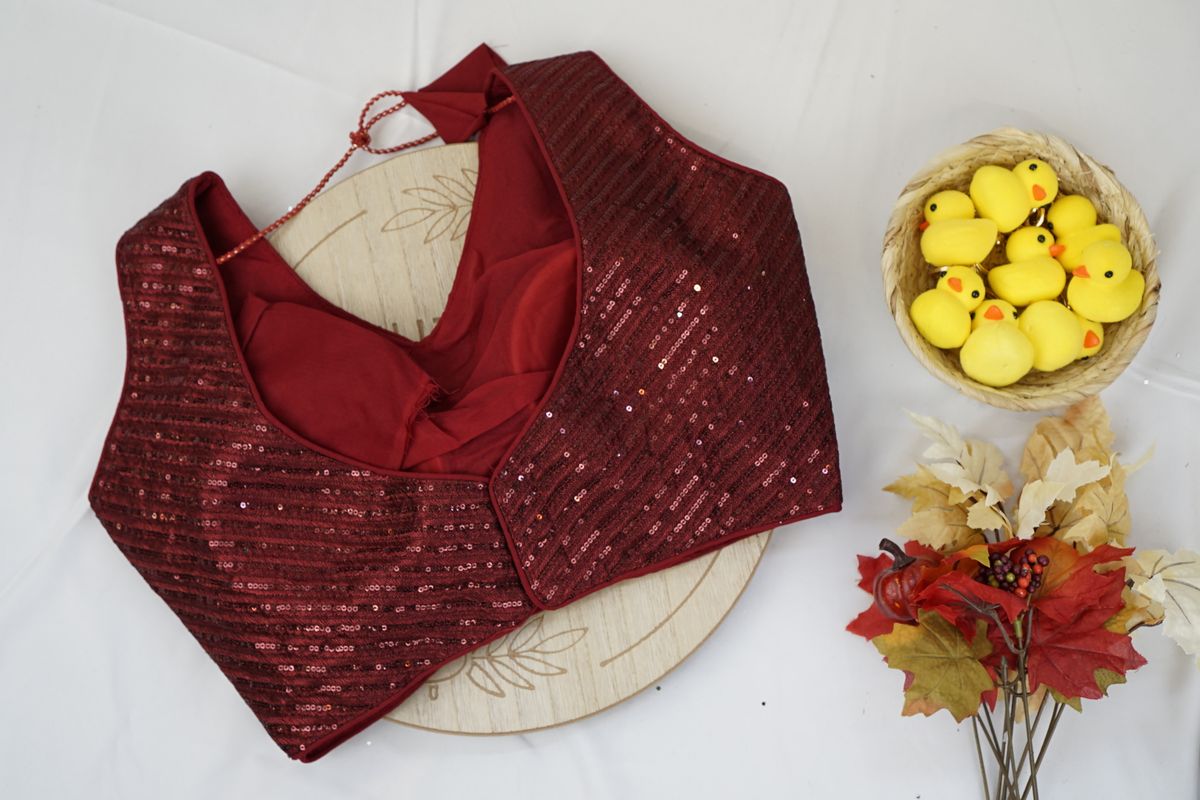 Maroon Red Full Sequin Party Wear Blouse