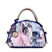 Blue and Pink Graphic Print Dome Satchel Bag