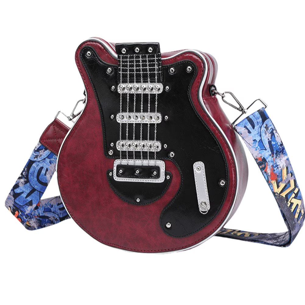 Burgundy Red Guitar Shape Crossbody Bag