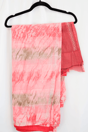 Peach & Olive Tie-Dye Chiffon Saree with Subtle Stone Border