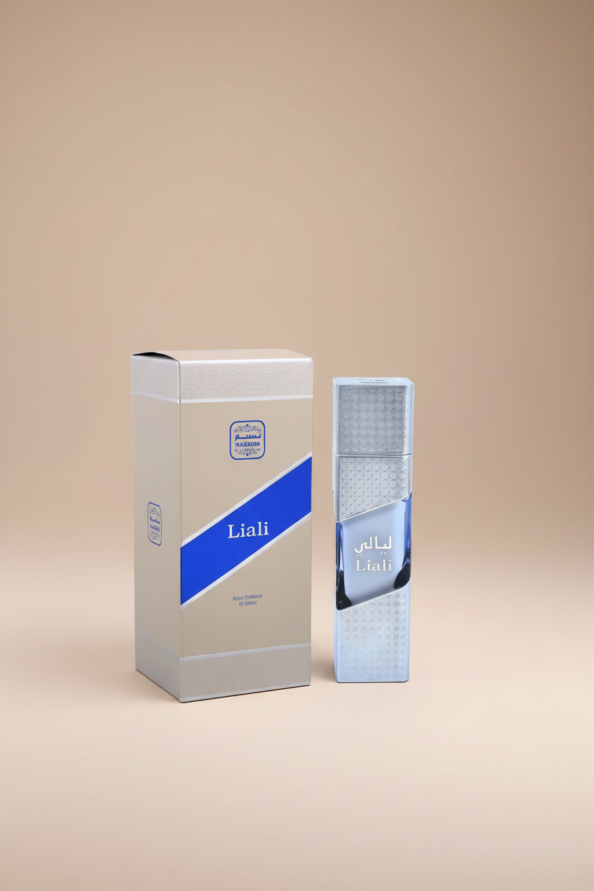 Liali perfume bottle and packaging on a white background