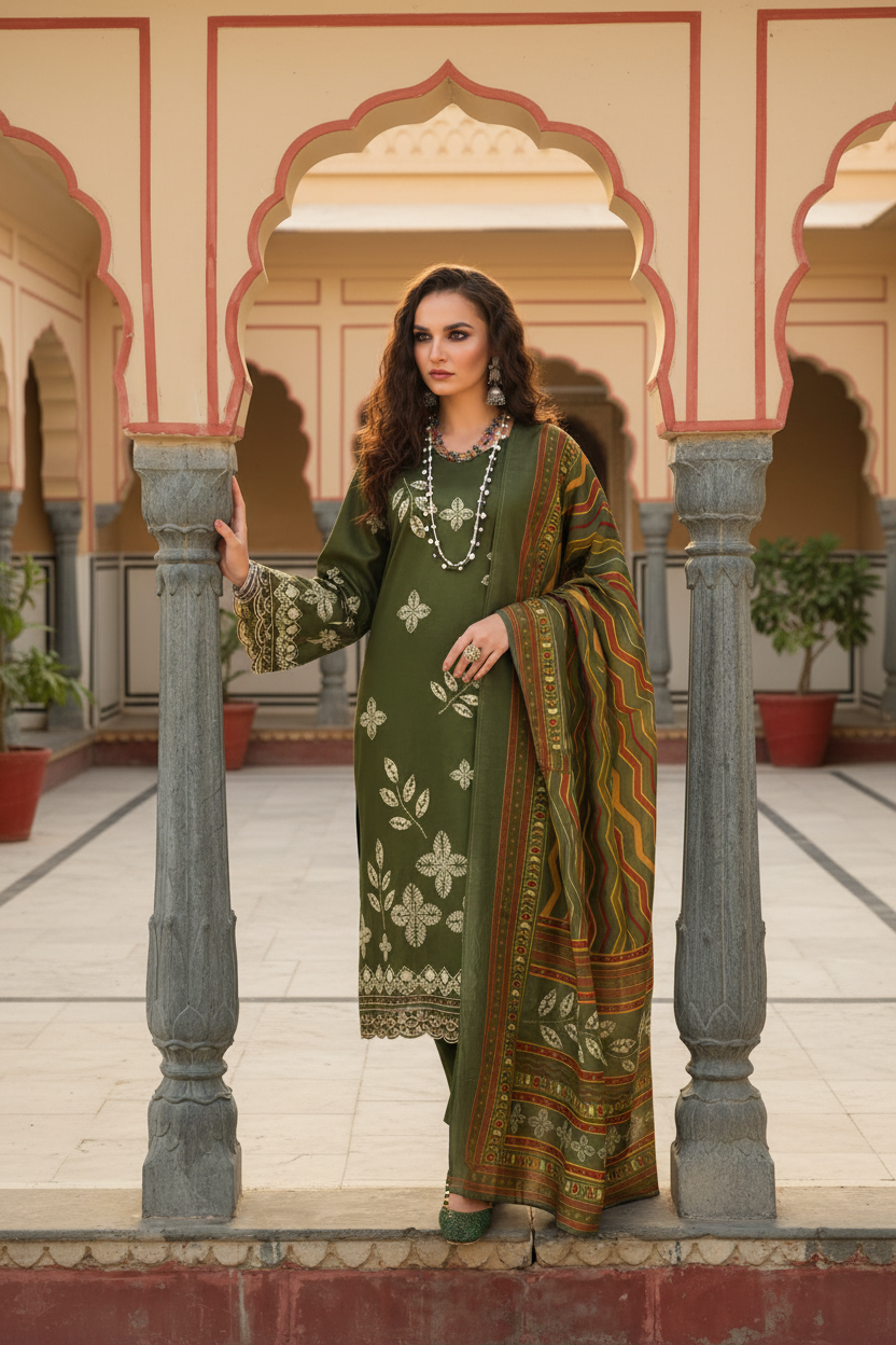 Black Printed Kurta Set with Designer Dupatta