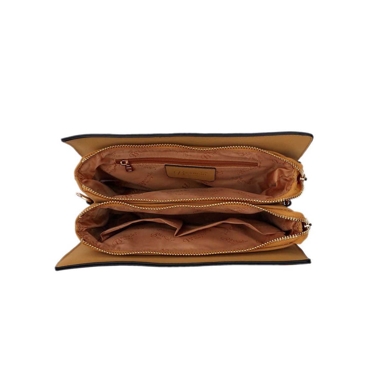 Chic Beige Floral Embossed Sling Bag with Gold Emblem