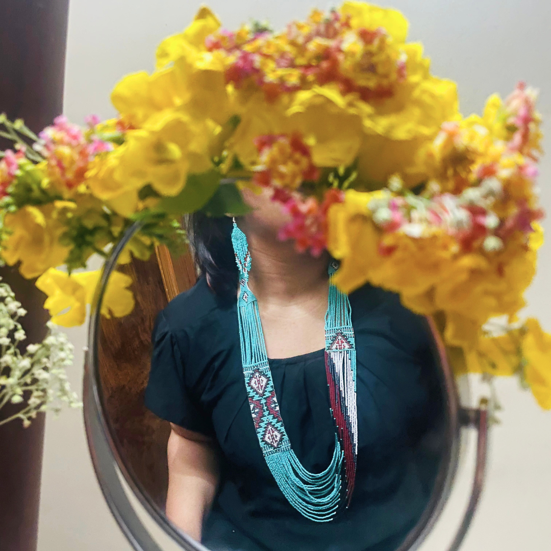 Blue Bead Set | Beaded Jewelry | Red & White Pattern Jewelry