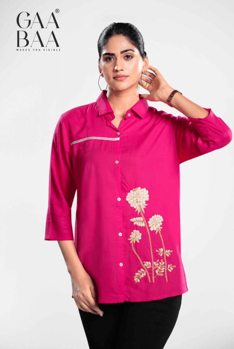 Pink Gaabaa Rayon Slub Casual Wear Tops