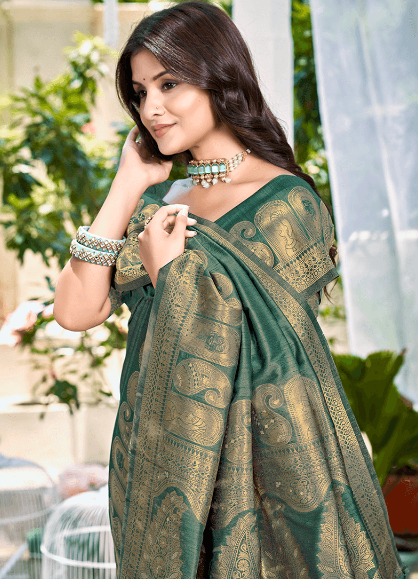 Dark Green Silk Weaving Work Saree