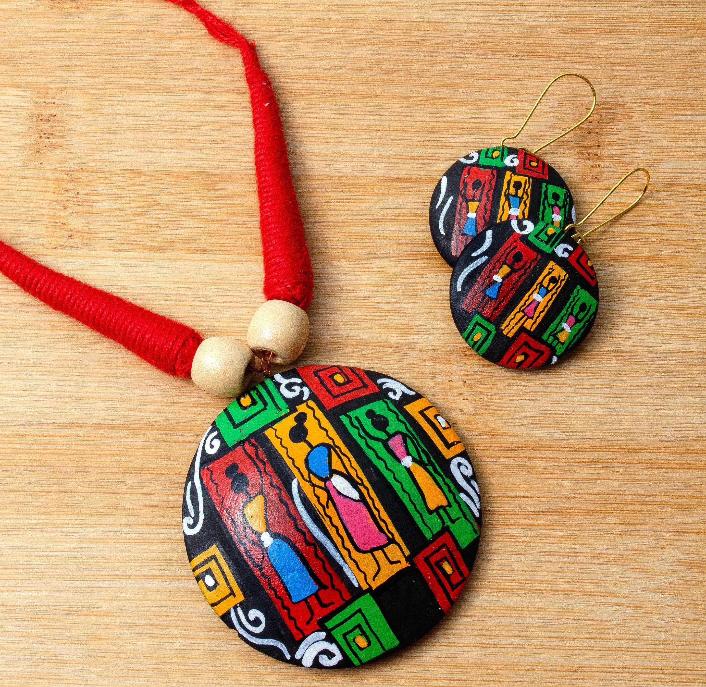 Red Oval Jewelry Set | Clay Jewelry | Geometric Jewelry