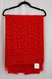 Crimson Red Floral Embroidered Net Saree with Sequin Detailing
