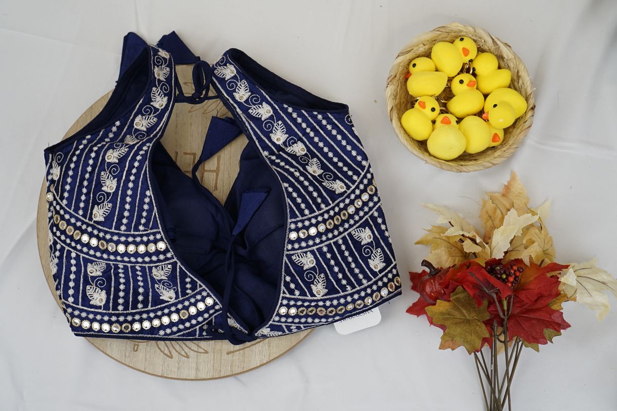 Royal Blue Embroidered Mirror Work Garba Blouse