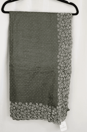 Olive Green Georgette Saree with Pearl Beaded Border and Floral Embroidery