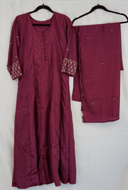 Plum Embroidered Anarkali Kurta with Subtle Gold Detailing and duppatta