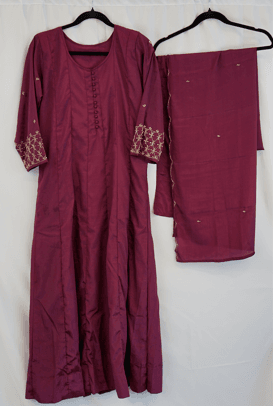 Plum Embroidered Anarkali Kurta with Subtle Gold Detailing and duppatta