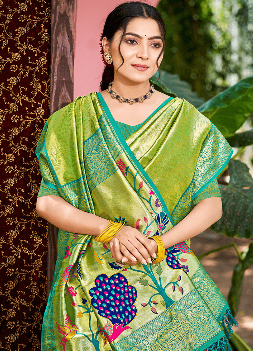 Light Green Kanjivaram Silk Weaving Work  Saree