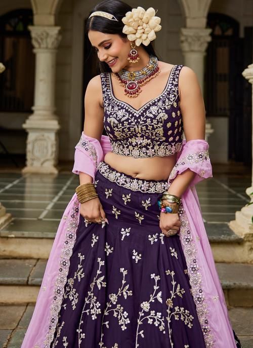 Magneta Organza Sequin Work Wedding Wear Lehenga Choli