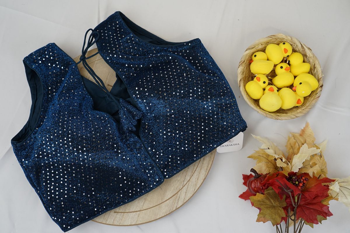 Navy Blue Shimmer Sequin Party Wear Blouse