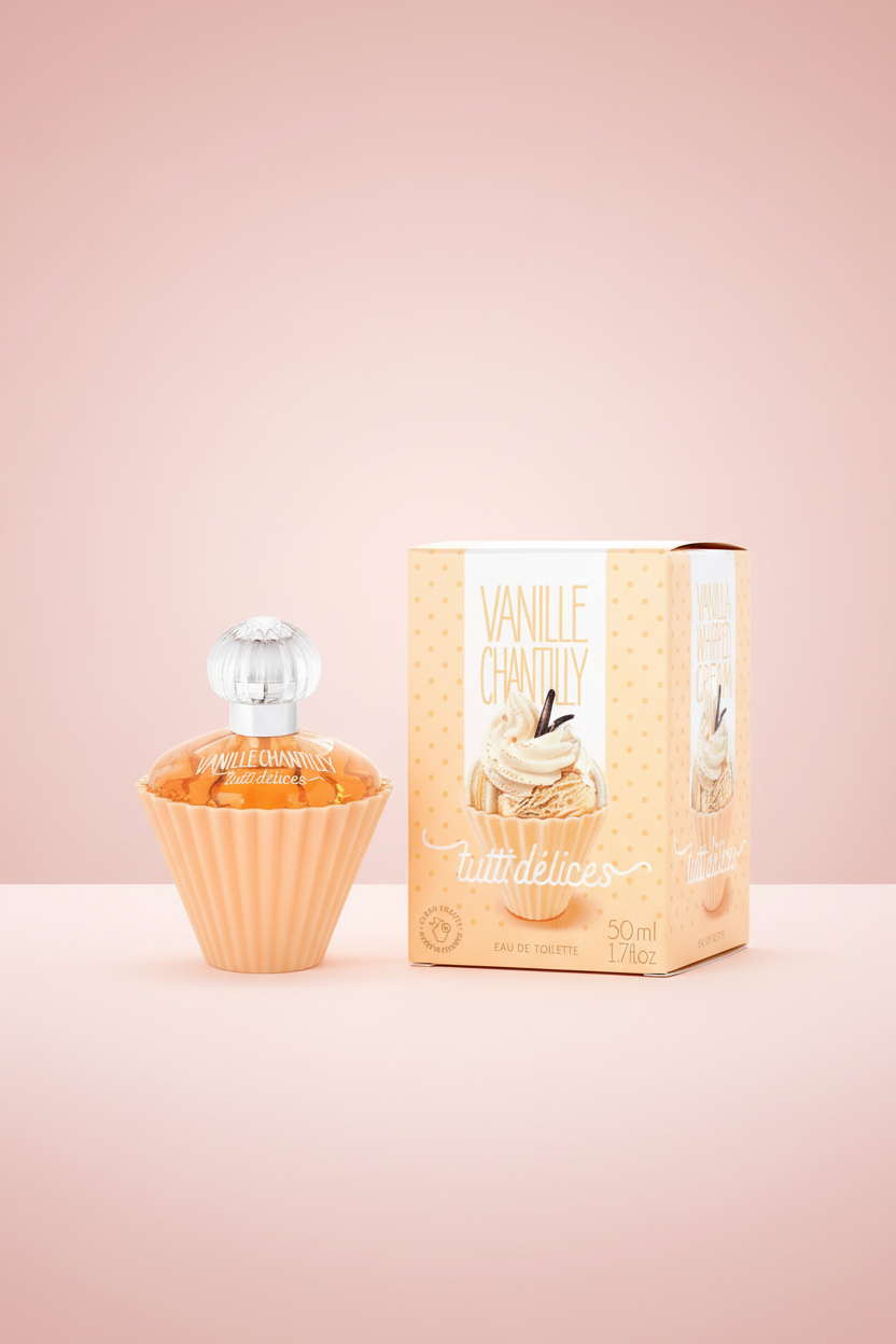 Vanille Chantilly perfume bottle and packaging on a white background