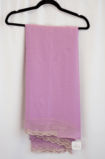 Lavender Georgette Saree with Diamond Stone Border and Subtle Sparkle