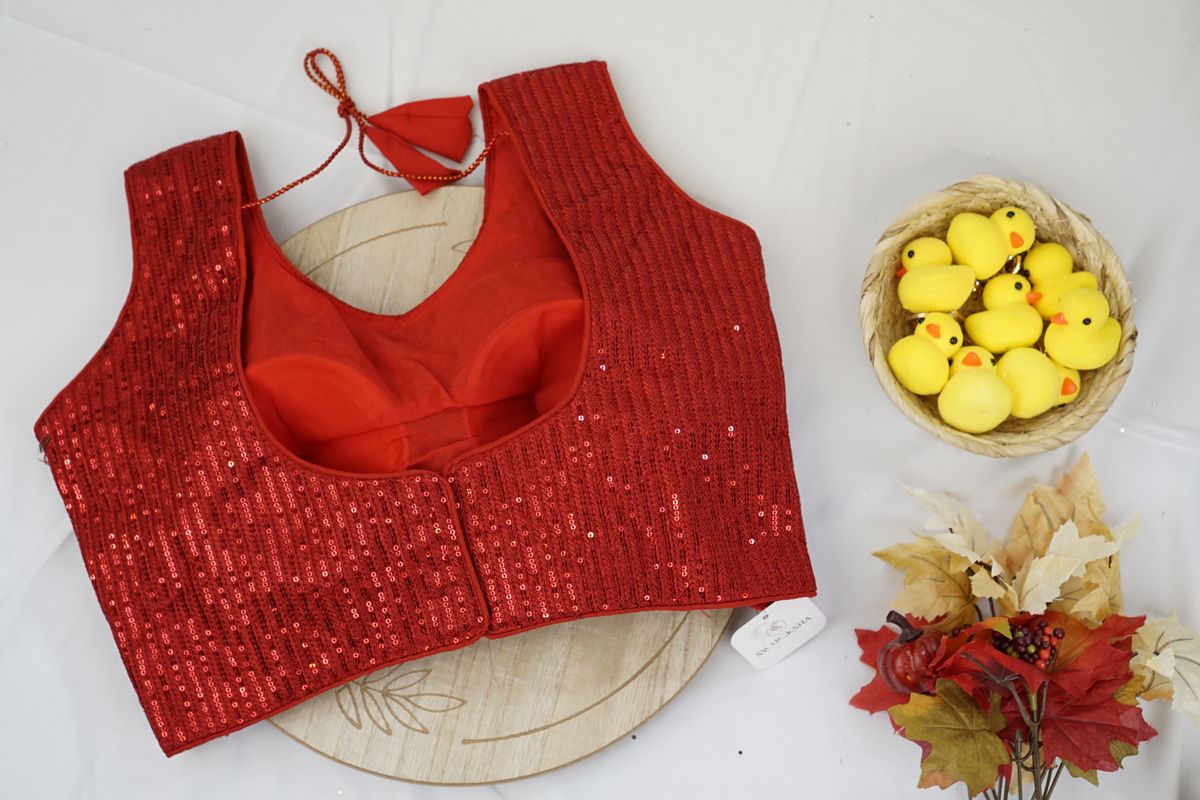 Bright Red Full Sequin Designer Blouse