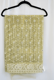 Light Pistachio Green Embroidered Net Saree with Mirror and Thread Work