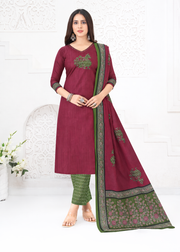 Wine Red Printed Cotton Kurti Set