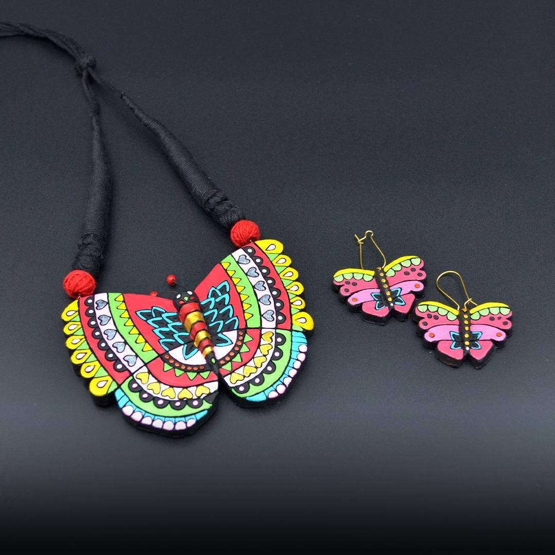 Butterfly Multicolored Jewelry Set | Clay Jewelry | Boho Set