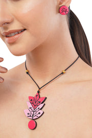 Pink Leaf Maple Jewelry Set | Clay Necklace and Earrings