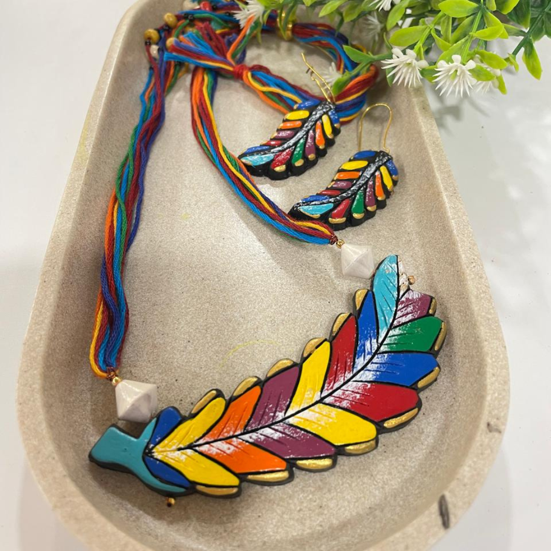 Multicolored Leaves Set | Clay Jewelry | Leaf Jewelry Set