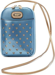 Sky Blue Patent Heart-Studded Mini Sling Bag