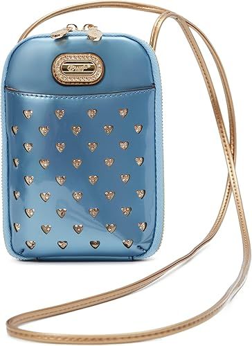 Sky Blue Patent Heart-Studded Mini Sling Bag