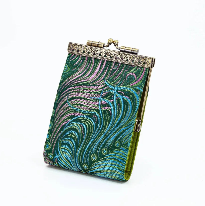 Green Brocade Peacock Pattern Kiss-Lock Wallet