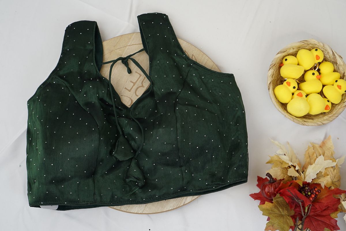 Deep Bottle Green Sequin Dotted Blouse