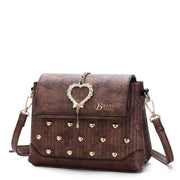 Brangio Italy Brown Heart-Studded Designer Crossbody Handbag