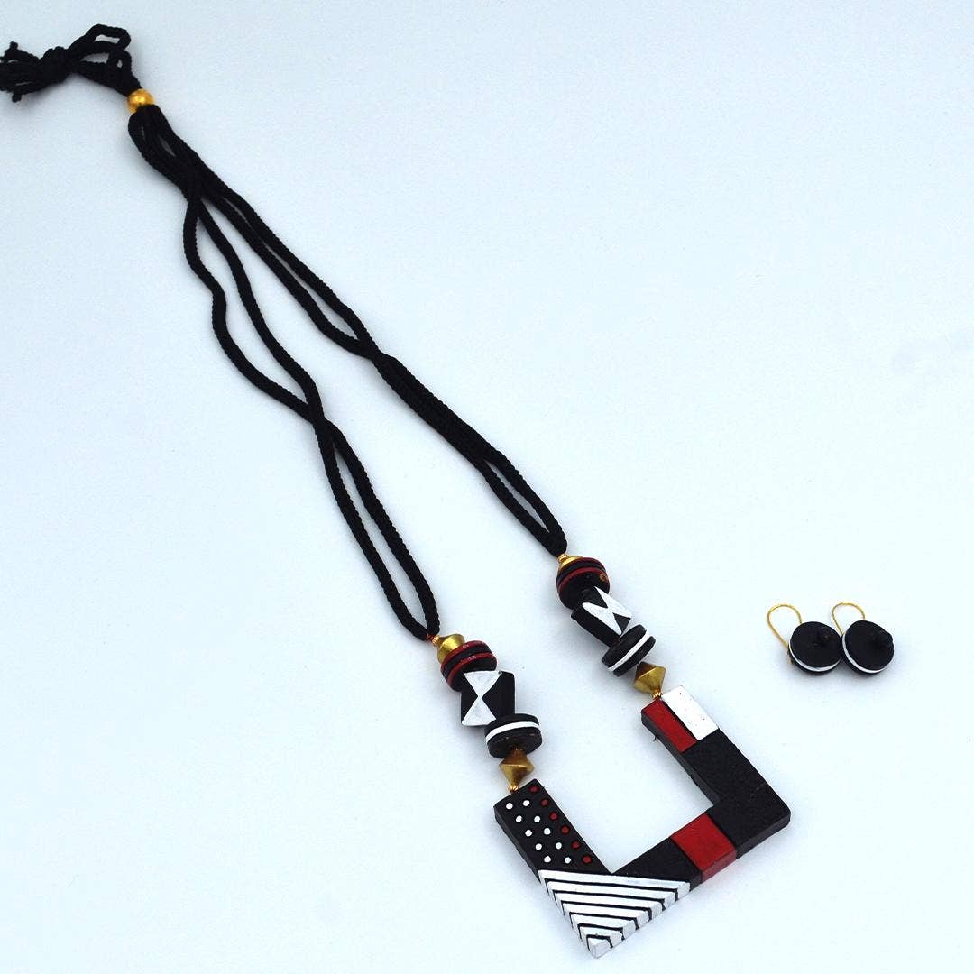 Square Bohemian Jewelry Set | Clay Necklace | Boho Jewelry
