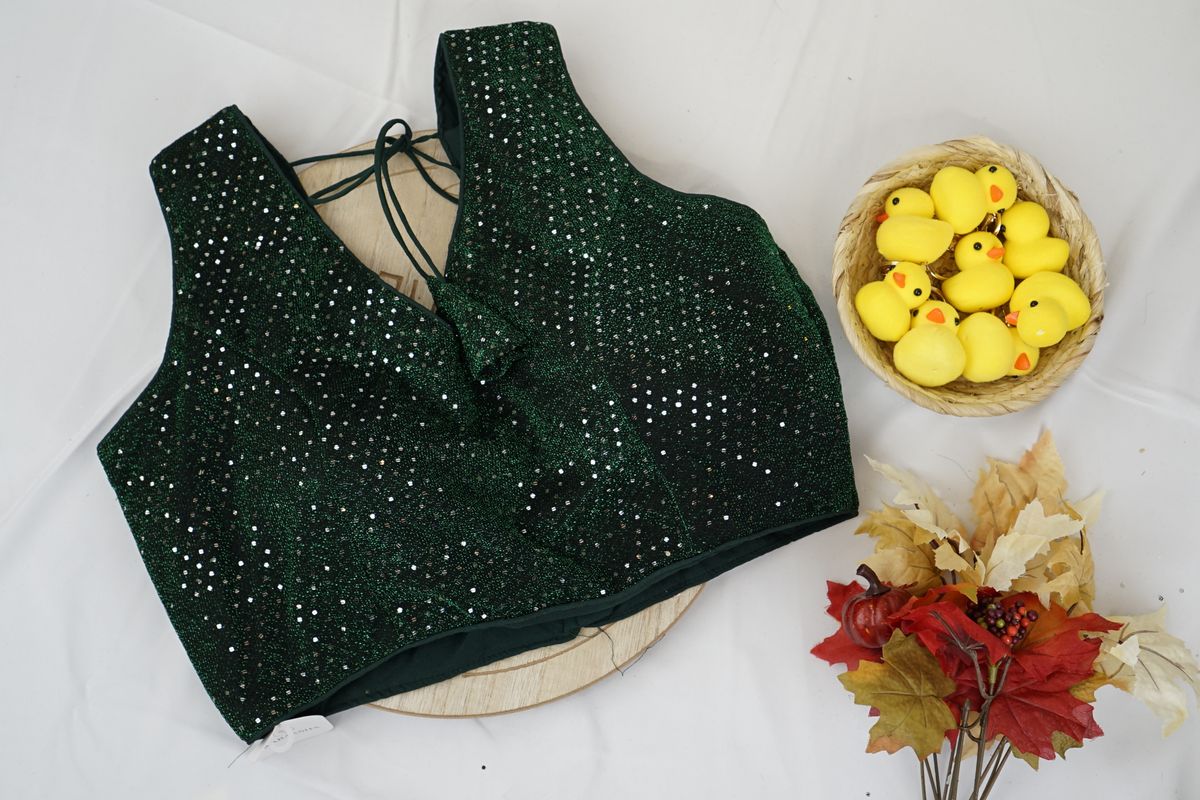 Emerald Green Shimmer Sequin Party Wear Blouse