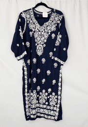 Navy Blue and White Hand Embroidered Chikankari Kurti
