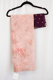 Rose Beige Marble Print Saree with Sequin Lace Border and Plum Embroidered Blouse