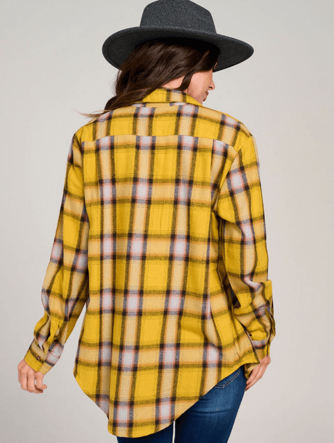 Yellow Plaid Button-Up Long Sleeve Shirt