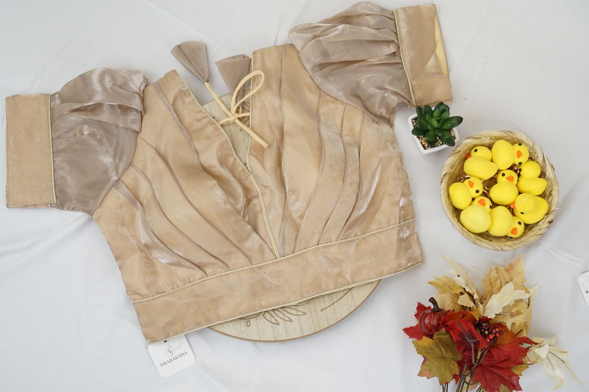 Champagne Beige Silk Puff Sleeve Blouse