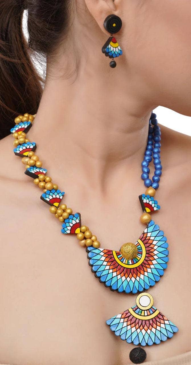 Sensu-Inspired Jewelry Set | Clay Jewelry | Blue Jewelry