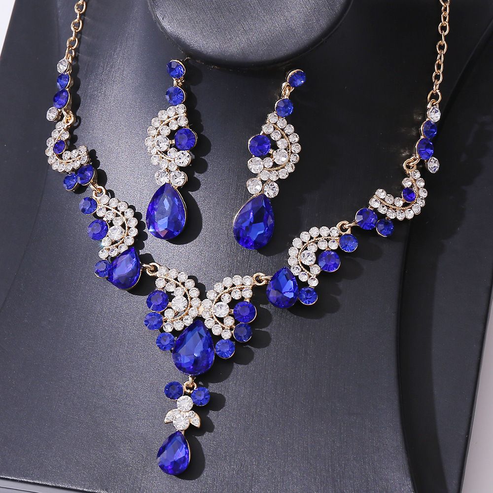 Royal Blue Crystal Stone Necklace & Earring Set