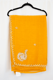 Mustard Yellow Georgette Saree with Mirror and Zari Embroidery