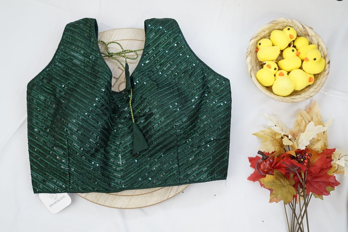 Emerald Green Full Sequin Party Wear Blouse