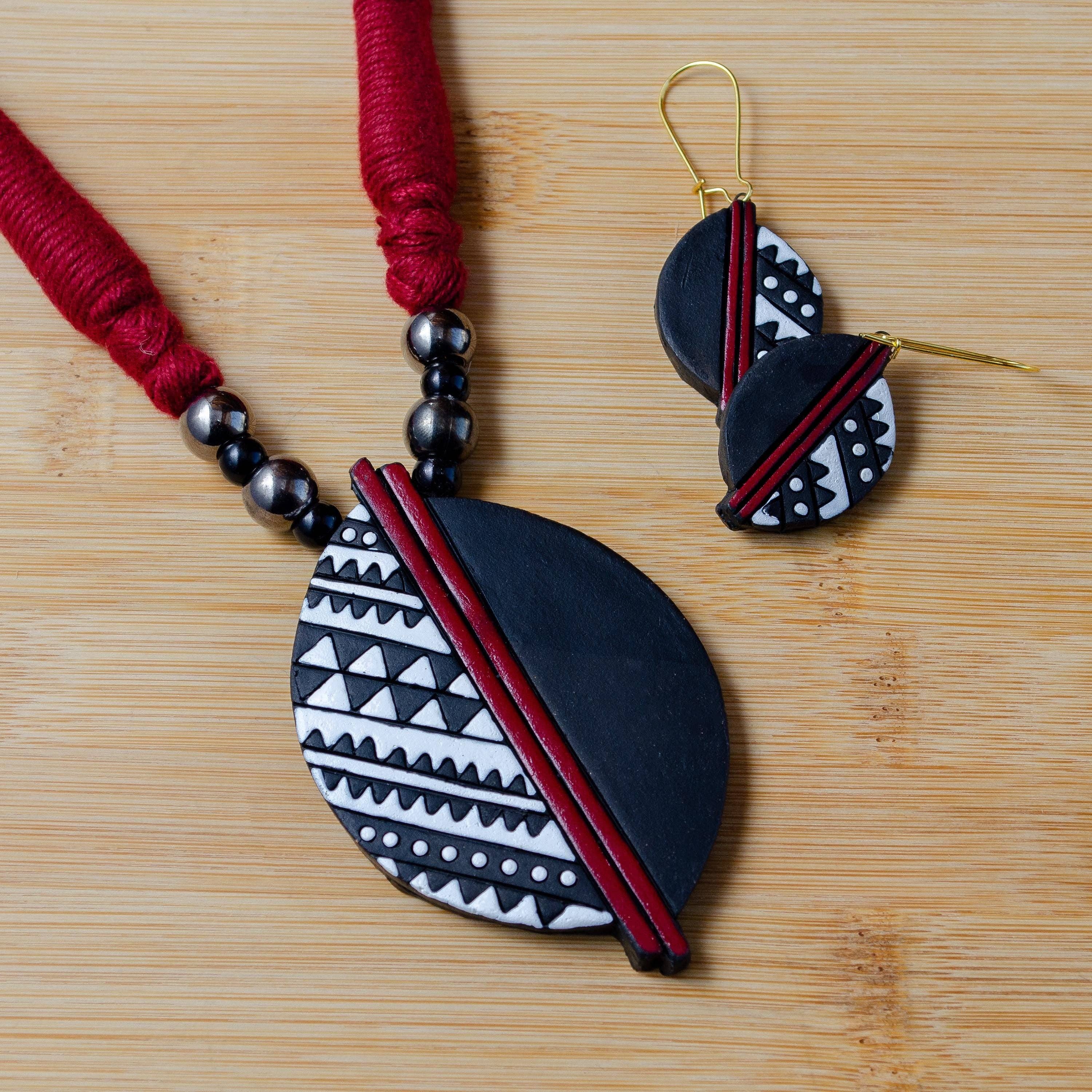 Autumn Jewelry Set | Clay Jewelry | Black Leaf Jewelry