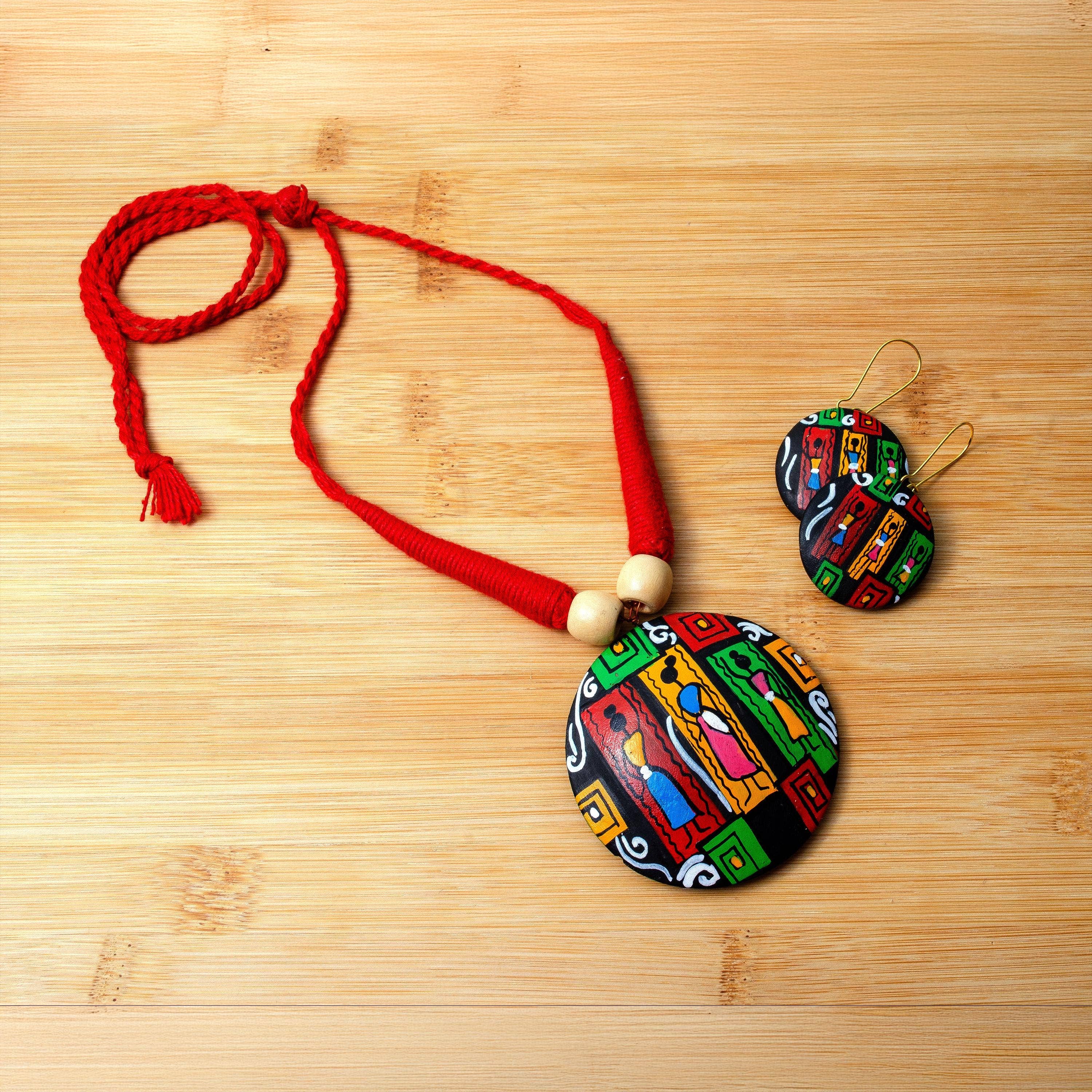 Red Oval Jewelry Set | Clay Jewelry | Geometric Jewelry