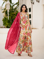 Cream Georgette Floral Printed Sharara Set
